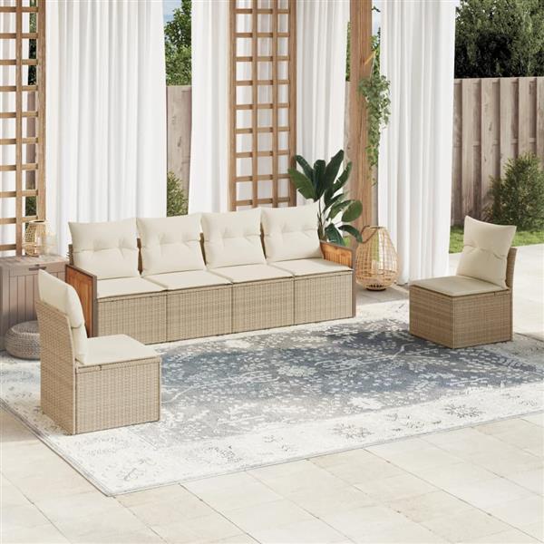 Grote foto vidaxl 6 delige loungeset met kussens poly rattan beige tuin en terras tuinmeubelen