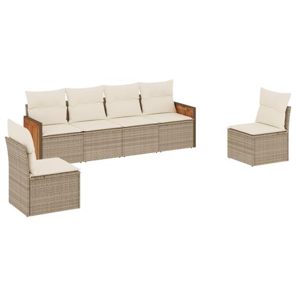 Grote foto vidaxl 6 delige loungeset met kussens poly rattan beige tuin en terras tuinmeubelen