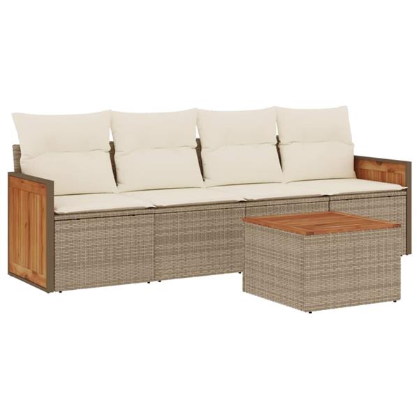 Grote foto vidaxl 5 delige loungeset met kussens poly rattan beige tuin en terras tuinmeubelen