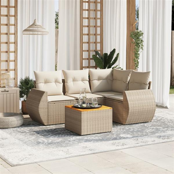 Grote foto vidaxl 5 delige loungeset met kussens poly rattan beige tuin en terras tuinmeubelen