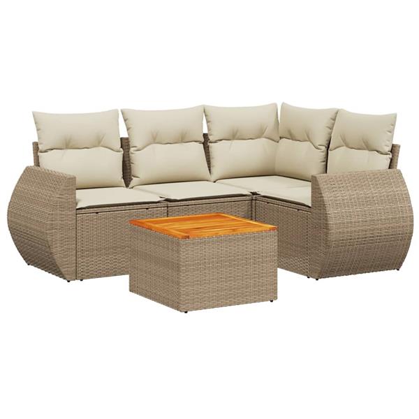 Grote foto vidaxl 5 delige loungeset met kussens poly rattan beige tuin en terras tuinmeubelen