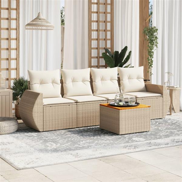 Grote foto vidaxl 5 delige loungeset met kussens poly rattan beige tuin en terras tuinmeubelen