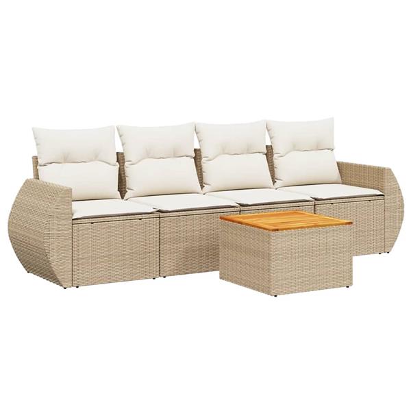 Grote foto vidaxl 5 delige loungeset met kussens poly rattan beige tuin en terras tuinmeubelen