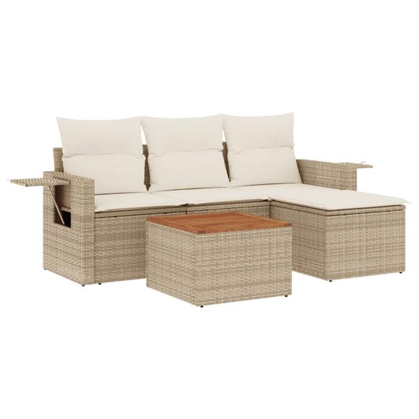 Grote foto vidaxl 5 delige loungeset met kussens poly rattan beige tuin en terras tuinmeubelen