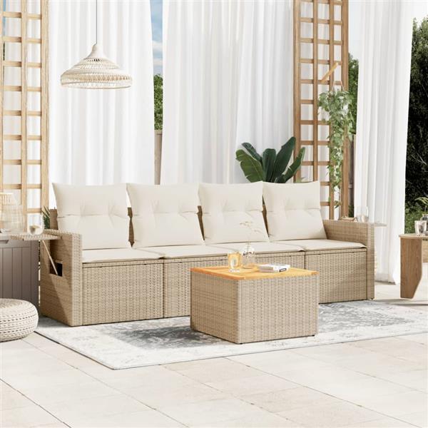 Grote foto vidaxl 5 delige loungeset met kussens poly rattan beige tuin en terras tuinmeubelen