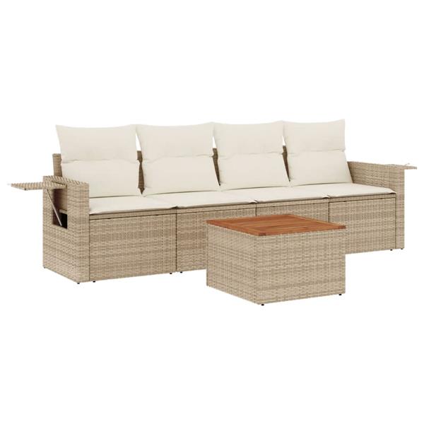 Grote foto vidaxl 5 delige loungeset met kussens poly rattan beige tuin en terras tuinmeubelen