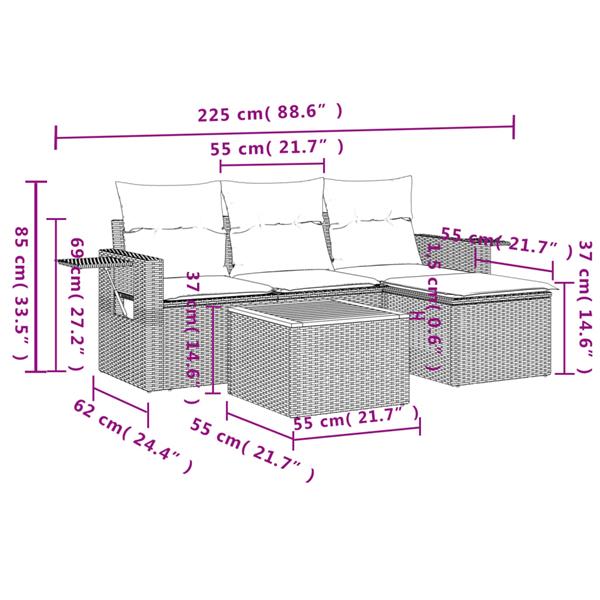 Grote foto vidaxl 5 delige loungeset met kussens poly rattan beige tuin en terras tuinmeubelen