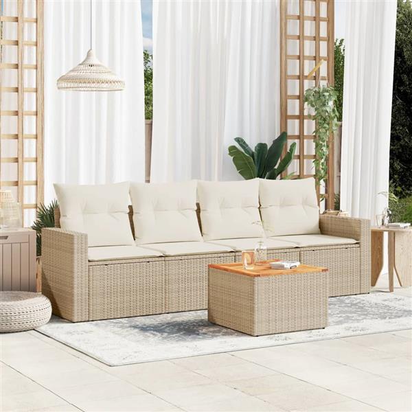 Grote foto vidaxl 5 delige loungeset met kussens poly rattan beige tuin en terras tuinmeubelen