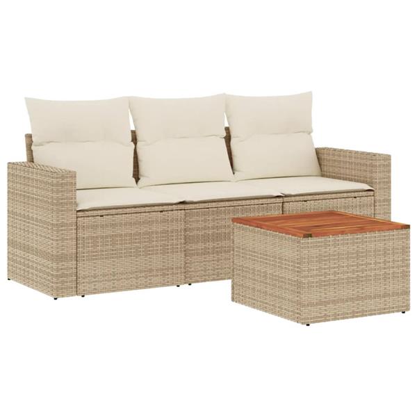 Grote foto vidaxl 4 delige loungeset met kussens poly rattan beige tuin en terras tuinmeubelen