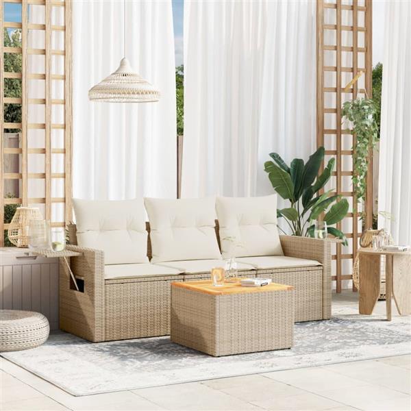 Grote foto vidaxl 4 delige loungeset met kussens poly rattan beige tuin en terras tuinmeubelen