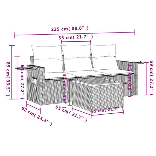 Grote foto vidaxl 4 delige loungeset met kussens poly rattan beige tuin en terras tuinmeubelen