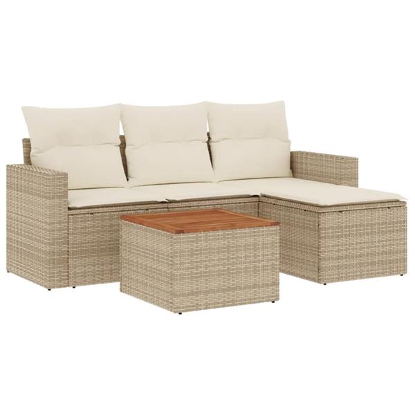 Grote foto vidaxl 5 delige loungeset met kussens poly rattan beige tuin en terras tuinmeubelen