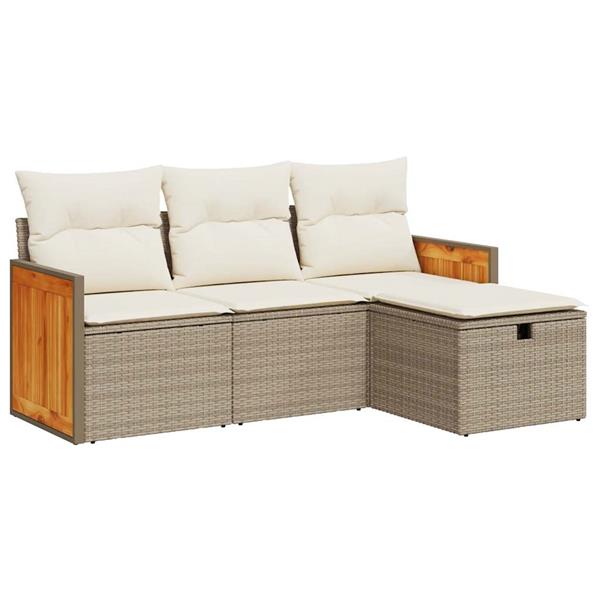 Grote foto vidaxl 4 delige loungeset met kussens poly rattan beige tuin en terras tuinmeubelen