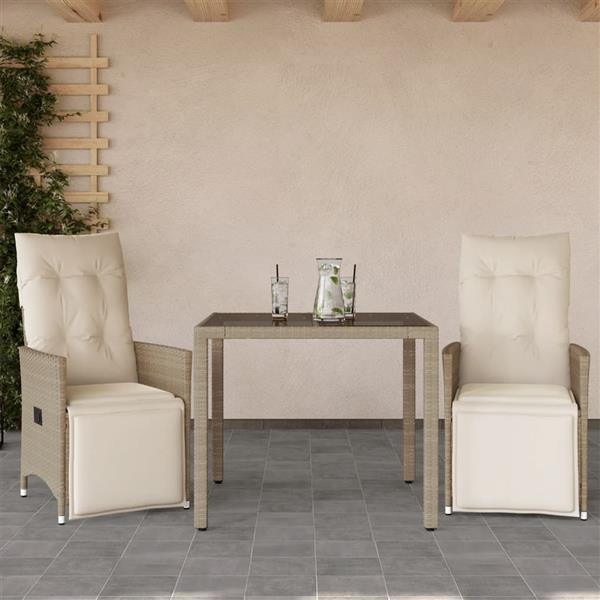 Grote foto vidaxl 3 delige bistroset met kussens poly rattan beige tuin en terras tuinmeubelen