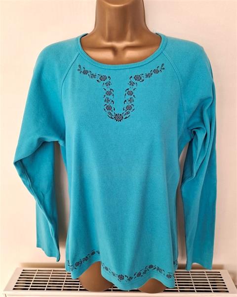 Grote foto turquoise flower power sweater longsleeve medium kleding dames truien en vesten