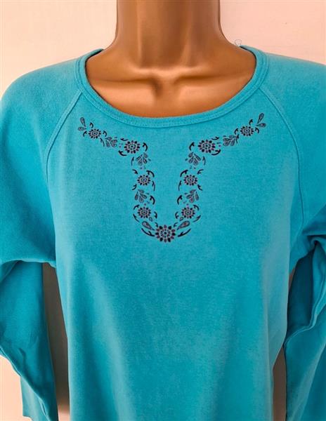 Grote foto turquoise flower power sweater longsleeve medium kleding dames truien en vesten