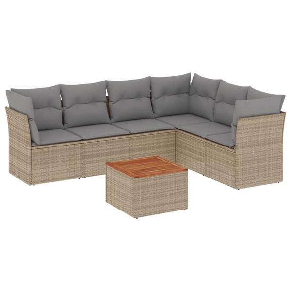 Grote foto vidaxl 7 delige loungeset met kussens poly rattan beige tuin en terras tuinmeubelen