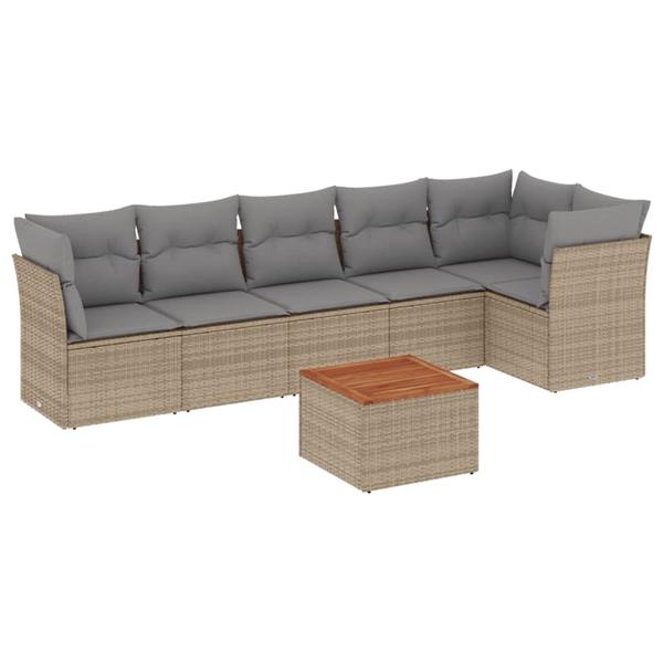 Grote foto vidaxl 7 delige loungeset met kussens poly rattan beige tuin en terras tuinmeubelen