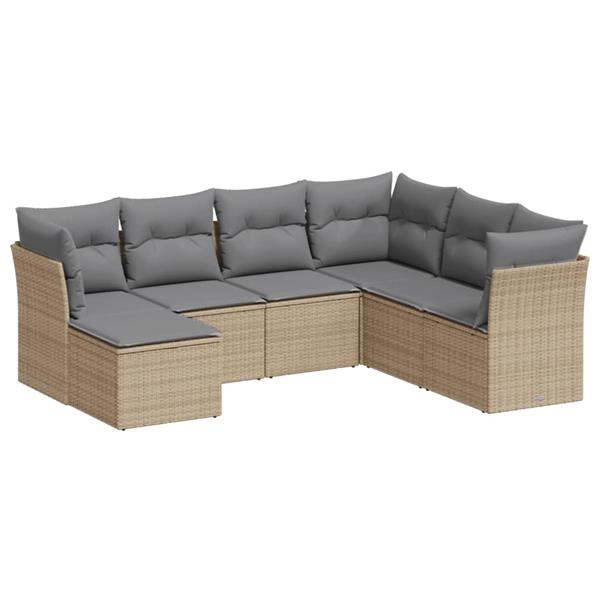 Grote foto vidaxl 7 delige loungeset met kussens poly rattan beige tuin en terras tuinmeubelen