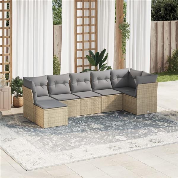 Grote foto vidaxl 7 delige loungeset met kussens poly rattan beige tuin en terras tuinmeubelen