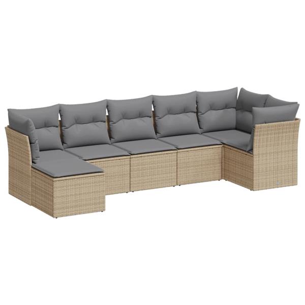 Grote foto vidaxl 7 delige loungeset met kussens poly rattan beige tuin en terras tuinmeubelen