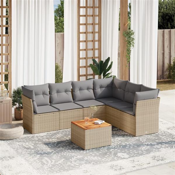 Grote foto vidaxl 7 delige loungeset met kussens poly rattan beige tuin en terras tuinmeubelen