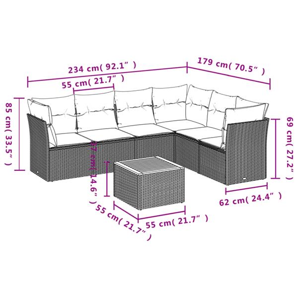 Grote foto vidaxl 7 delige loungeset met kussens poly rattan beige tuin en terras tuinmeubelen