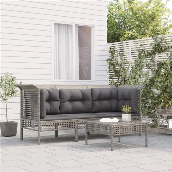 Grote foto vidaxl 4 delige loungeset met kussens poly rattan grijs tuin en terras tuinmeubelen