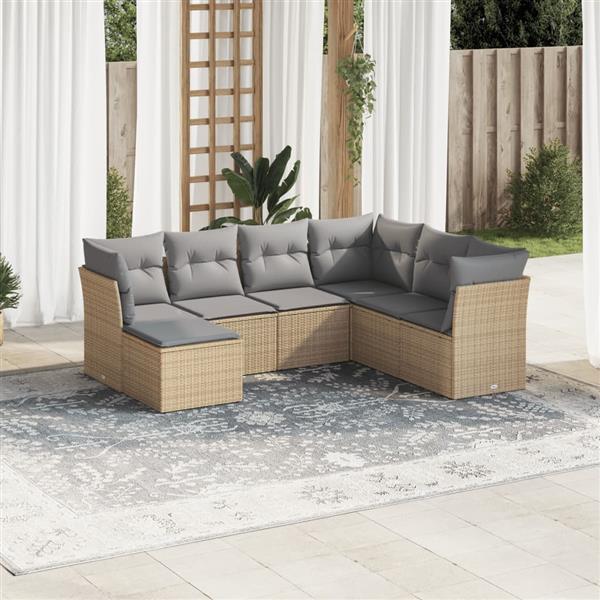 Grote foto vidaxl 7 delige loungeset met kussens poly rattan beige tuin en terras tuinmeubelen