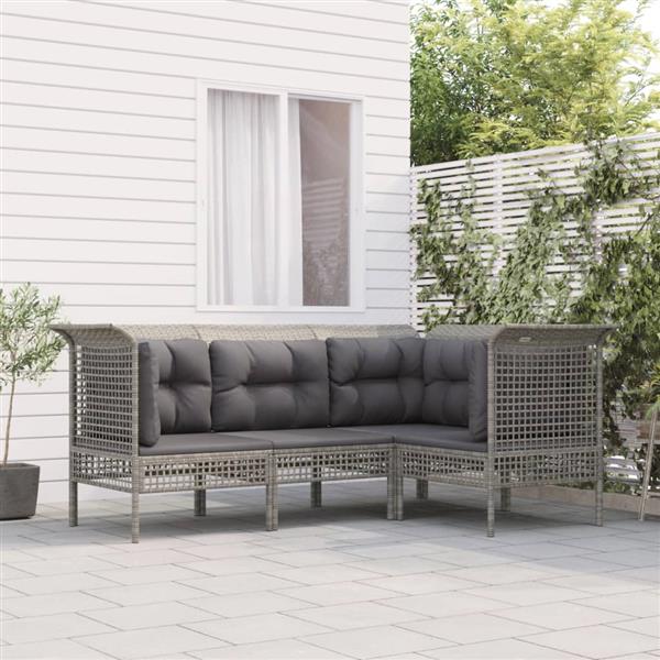 Grote foto vidaxl 4 delige loungeset met kussens poly rattan grijs tuin en terras tuinmeubelen