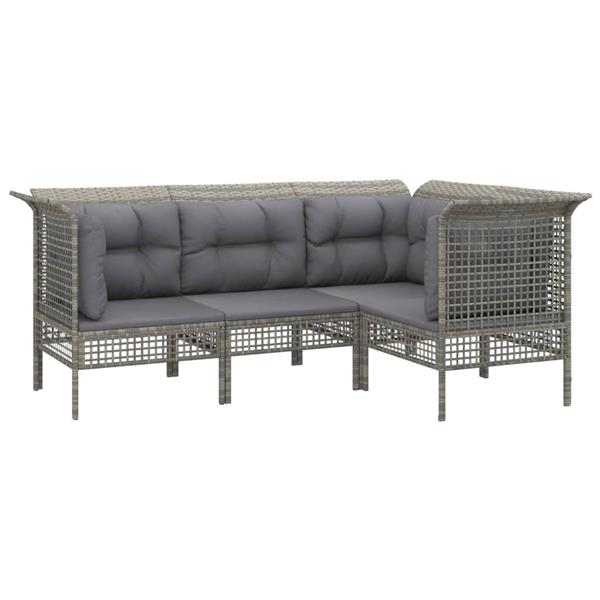 Grote foto vidaxl 4 delige loungeset met kussens poly rattan grijs tuin en terras tuinmeubelen