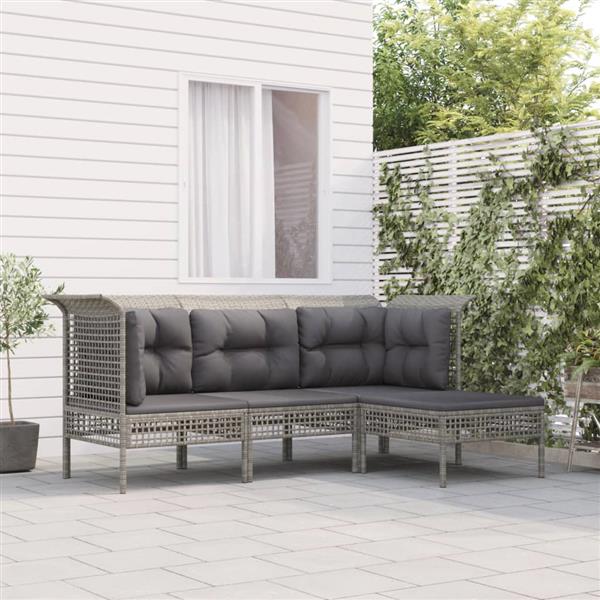 Grote foto vidaxl 4 delige loungeset met kussens poly rattan grijs tuin en terras tuinmeubelen