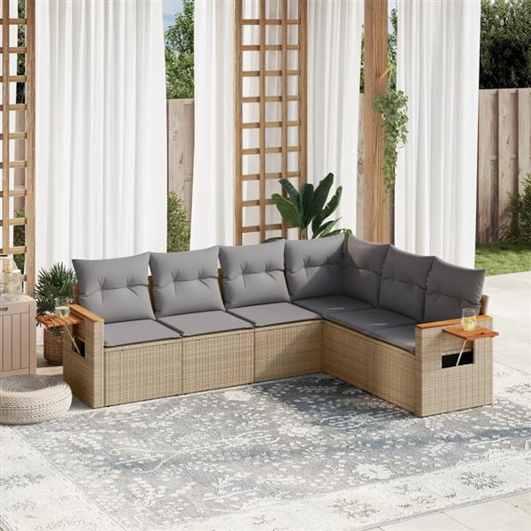 Grote foto vidaxl 6 delige loungeset met kussens poly rattan beige tuin en terras tuinmeubelen