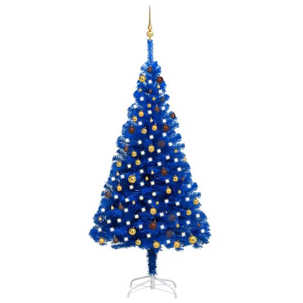 Grote foto vidaxl kunstkerstboom met verlichting en kerstballen 210 cm pvc blauw diversen overige diversen