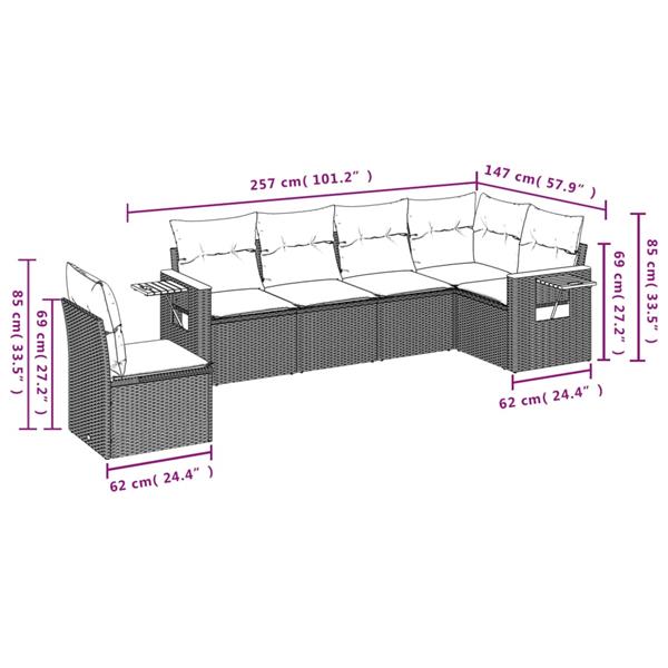 Grote foto vidaxl 6 delige loungeset met kussens poly rattan beige tuin en terras tuinmeubelen