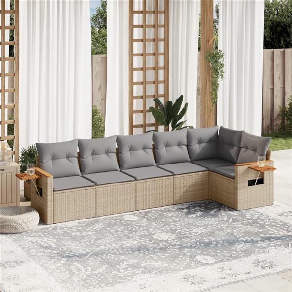 Grote foto vidaxl 6 delige loungeset met kussens poly rattan beige tuin en terras tuinmeubelen