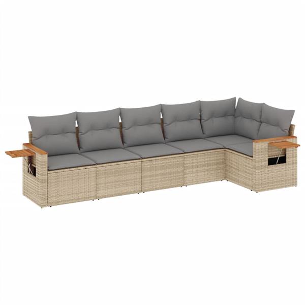 Grote foto vidaxl 6 delige loungeset met kussens poly rattan beige tuin en terras tuinmeubelen