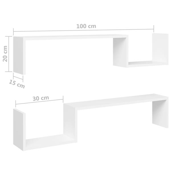 Grote foto vidaxl wandschappen 2 st 100x15x20 cm bewerkt hout wit huis en inrichting woningdecoratie