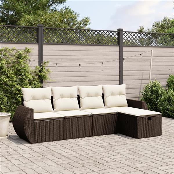 Grote foto vidaxl 5 delige loungeset met kussens poly rattan bruin tuin en terras tuinmeubelen