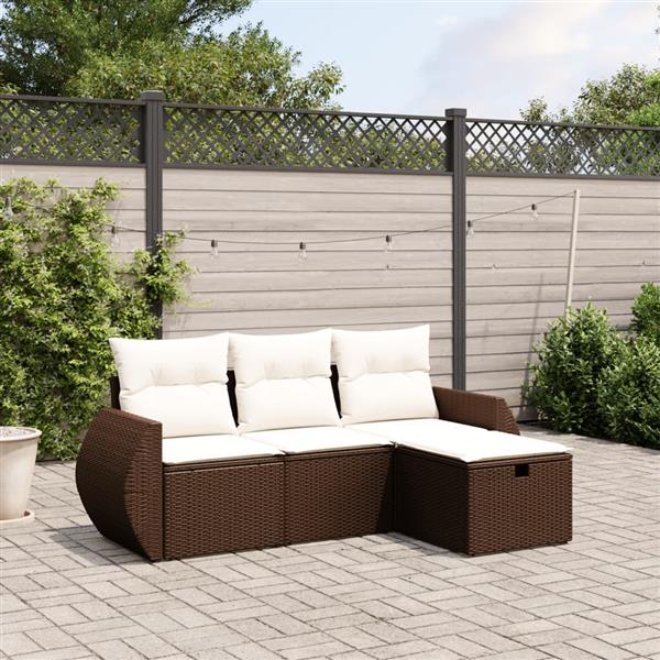 Grote foto vidaxl 4 delige loungeset met kussens poly rattan bruin tuin en terras tuinmeubelen