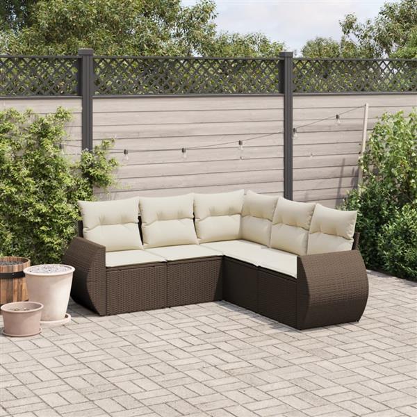 Grote foto vidaxl 5 delige loungeset met kussens poly rattan bruin tuin en terras tuinmeubelen