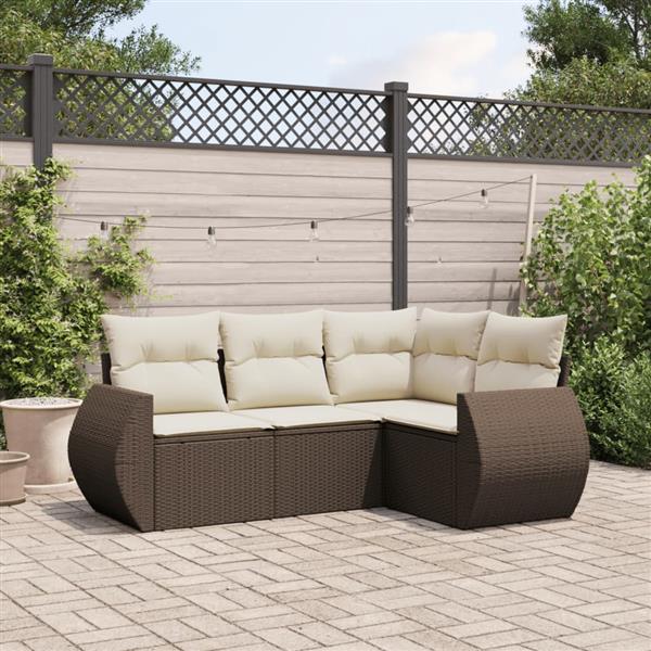 Grote foto vidaxl 4 delige loungeset met kussens poly rattan bruin tuin en terras tuinmeubelen