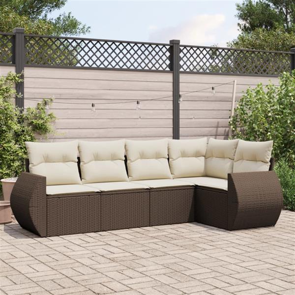 Grote foto vidaxl 5 delige loungeset met kussens poly rattan bruin tuin en terras tuinmeubelen