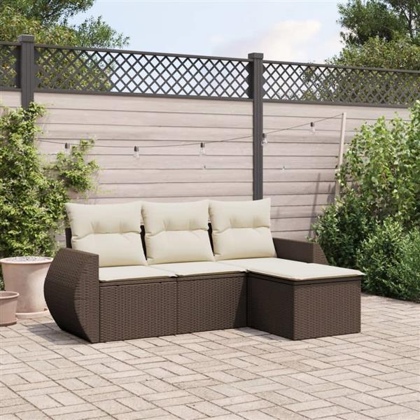 Grote foto vidaxl 4 delige loungeset met kussens poly rattan bruin tuin en terras tuinmeubelen