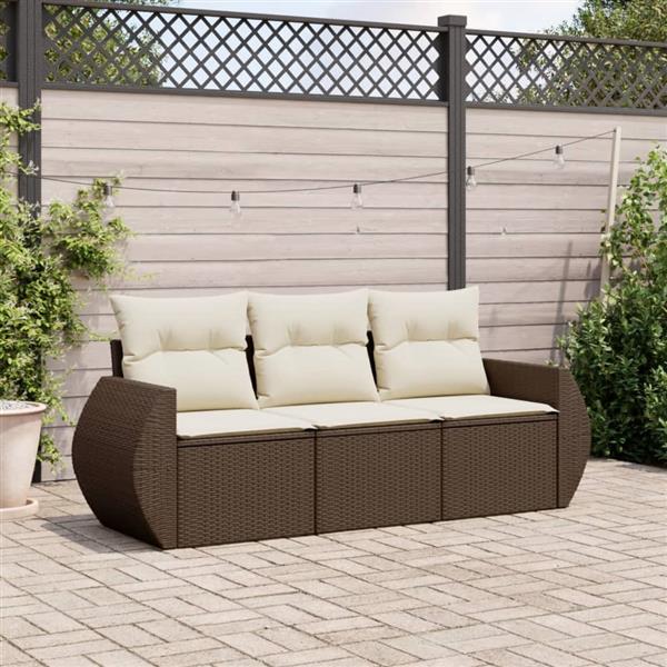 Grote foto vidaxl 3 delige loungeset met kussens poly rattan bruin tuin en terras tuinmeubelen