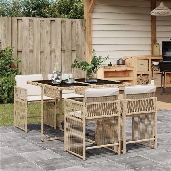 Grote foto vidaxl 5 delige tuinset met kussens poly rattan beige tuin en terras tuinmeubelen