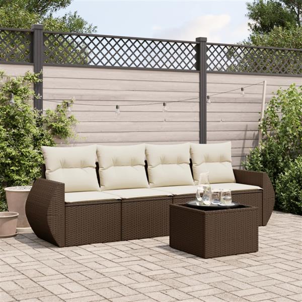 Grote foto vidaxl 5 delige loungeset met kussens poly rattan bruin tuin en terras tuinmeubelen