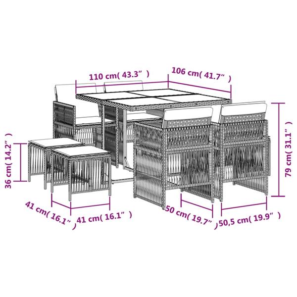 Grote foto vidaxl 9 delige tuinset poly rattan zwart tuin en terras tuinmeubelen