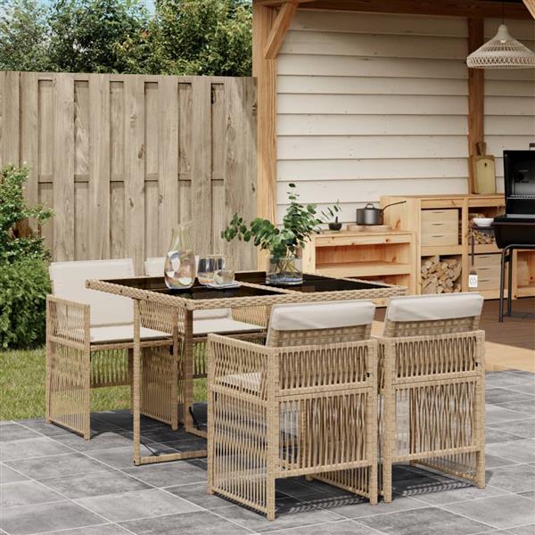 Grote foto vidaxl 5 delige tuinset met kussens poly rattan beige tuin en terras tuinmeubelen