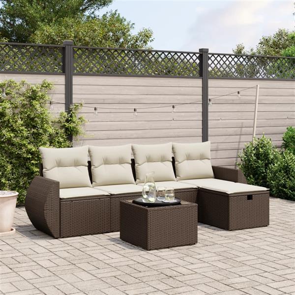 Grote foto vidaxl 6 delige loungeset met kussens poly rattan bruin tuin en terras tuinmeubelen